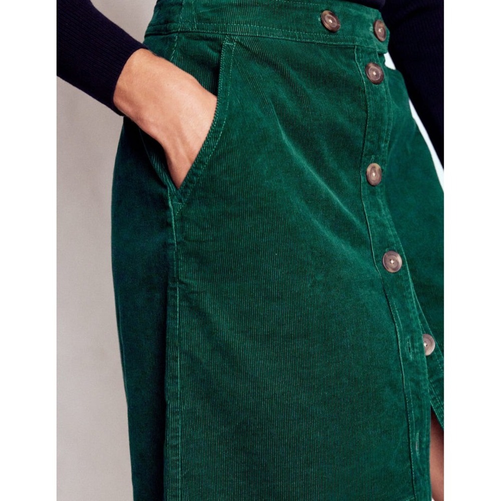 Boden Green A-Line Button-Front Corduroy Skirt - Picture 3 of 7